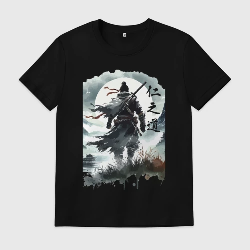 Мужская футболка хлопок с принтом Призрак Цусимы - Японский самурай, вид спереди #2