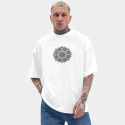 Мужская футболка Oversize хлопок texturе Цветок мандала черно белый - фото 2