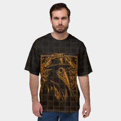 Мужская футболка oversize 3D Чумной доктор на клетчатом паттерне  - фото 2