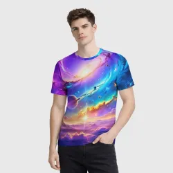 Мужская футболка 3D Космос в неоновых тонах - фото 2