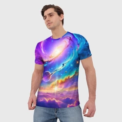 Мужская футболка 3D Космос в неоновых тонах - фото 2