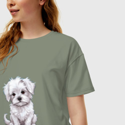 Женская футболка хлопок Oversize Белый маленький щенок - фото 2