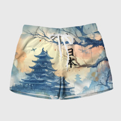 Женские шорты 3D Japanese landscape - watercolor