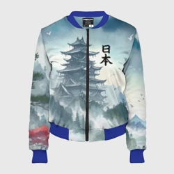 Женский бомбер 3D Японская пагода в тумане - нейросеть