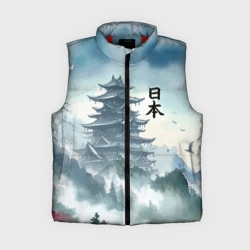 Женский жилет утепленный 3D Японская пагода в тумане - нейросеть