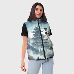 Женский жилет утепленный 3D Японская пагода в тумане - нейросеть - фото 2