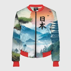 Женский бомбер 3D Восход красного солнца - Японский пейзаж