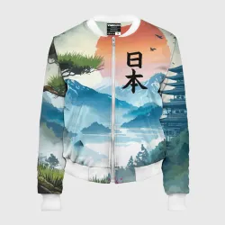 Женский бомбер 3D Восход красного солнца - Японский пейзаж