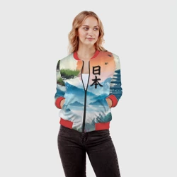 Женский бомбер 3D Восход красного солнца - Японский пейзаж - фото 2