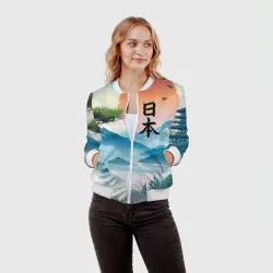 Женский бомбер 3D Восход красного солнца - Японский пейзаж - фото 2