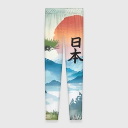 Леггинсы 3D Восход красного солнца - Японский пейзаж