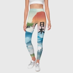 Леггинсы 3D Восход красного солнца - Японский пейзаж - фото 2