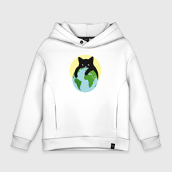 Детское худи Oversize хлопок Котик, обнимающий землю в космосе