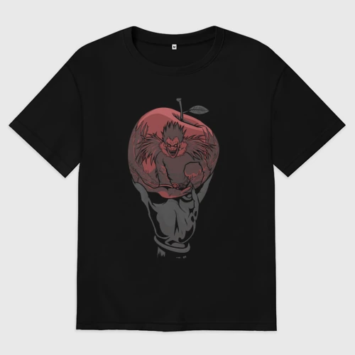Мужская футболка хлопок Oversize с принтом Тетрадь смерти Рюк яблоко Death Note, вид спереди #2