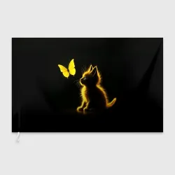 Флаг 3D Милый котенок и бабочка