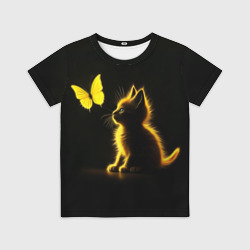 Детская футболка 3D Милый котенок и бабочка