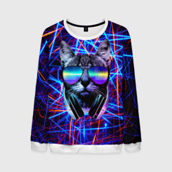 Мужской свитшот 3D Cat DJ neon