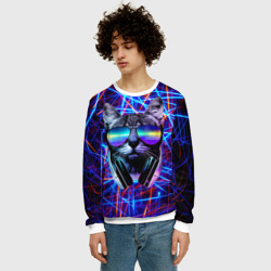 Мужской свитшот 3D Cat DJ neon - фото 2