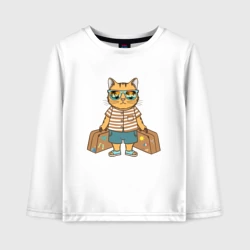 Детский лонгслив хлопок Кот турист с чемоданами