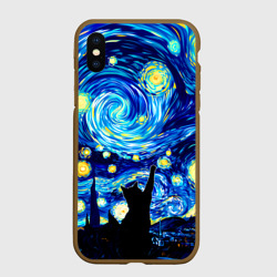 Чехол для iPhone XS Max матовый Кот ловит звезды Вангога 