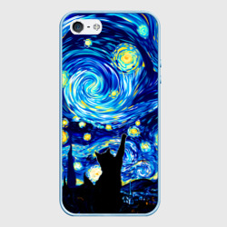 Чехол для iPhone 5/5S матовый Кот ловит звезды Вангога 