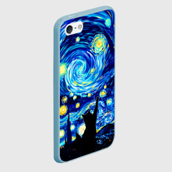 Чехол для iPhone 5/5S матовый Кот ловит звезды Вангога  - фото 2