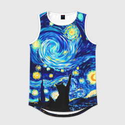Мужская спортивная майка 3D Кот ловит звезды Вангога 