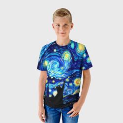 Детская футболка 3D Кот ловит звезды Вангога  - фото 2