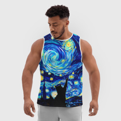 Мужская спортивная майка 3D Кот ловит звезды Вангога  - фото 2