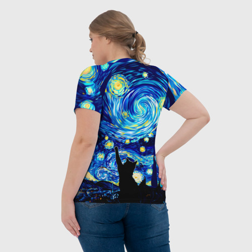 Женская футболка 3D Кот ловит звезды Вангога  - фото 7