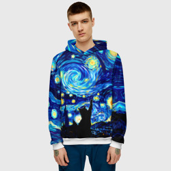 Мужская толстовка 3D Кот ловит звезды Вангога  - фото 2