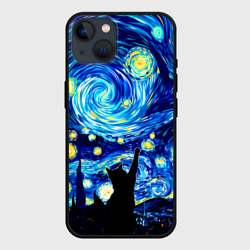 Чехол для iPhone 14 Кот ловит звезды Вангога