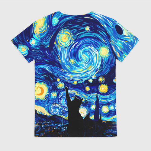 Женская футболка 3D Кот ловит звезды Вангога  - фото 2
