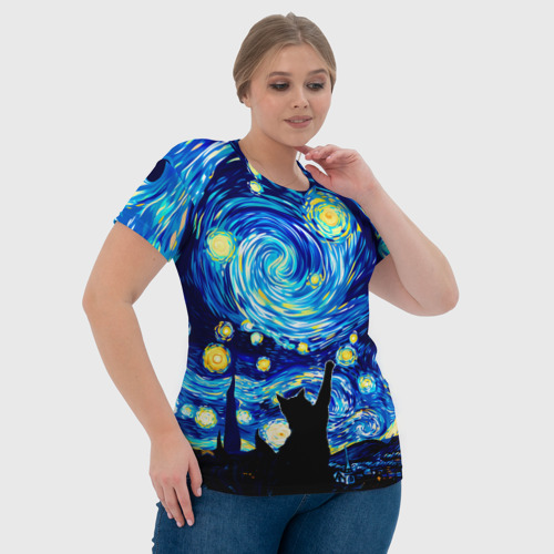 Женская футболка 3D Кот ловит звезды Вангога  - фото 6