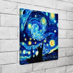 Холст квадратный Кот ловит звезды Вангога  - фото 2