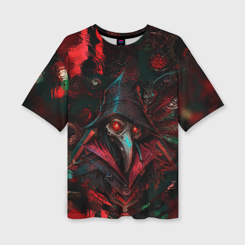 Женская футболка oversize 3D Чумной доктор с пылающим взором