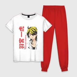 Женская пижама с белой футболкой хлопок Токийские мстители  Казутора Ханемия Hanemiya Kazutora