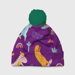 Шапка 3D c помпоном Динозаврики паттерн - no rules