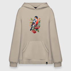 Худи SuperOversize хлопок Снегирь не ветке красной рябины
