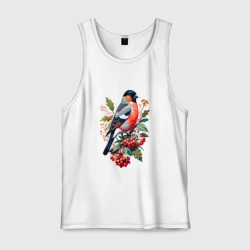 Мужская майка хлопок Снегирь не ветке красной рябины