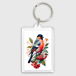 Брелок прямоугольный 35*50 Снегирь не ветке красной рябины