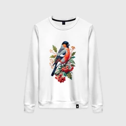 Женский свитшот хлопок Снегирь не ветке красной рябины