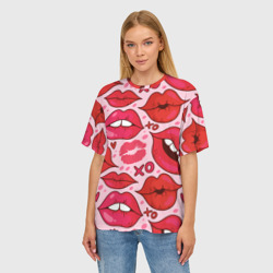 Женская футболка oversize 3D Губы ХО паттерн - фото 2