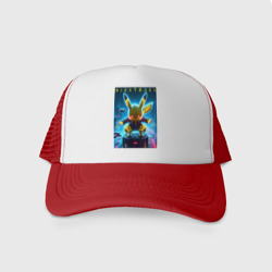 Кепка тракер с сеткой Cyber Pikachu - neon glow ai art
