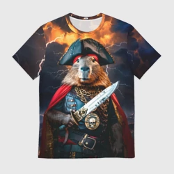 Мужская футболка 3D Капибара - король пиратов 