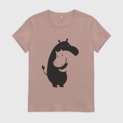 Женская футболка хлопок Инь Янь любовь - силуэты бегемотов