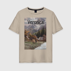Женская футболка хлопок Oversize Veronica деревушка у реки