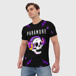 Мужская футболка 3D Paramore неоновый череп - фото 2