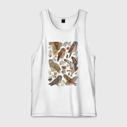 Мужская майка хлопок Разные совы и цветы