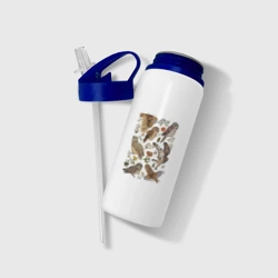 Бутылка для воды с трубочкой Разные совы и цветы - фото 2